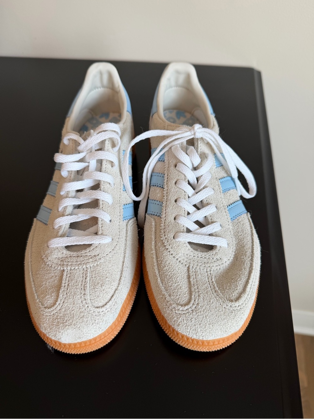 New!! adidas Women’s Spezial Off-White with Light Blue Stripes